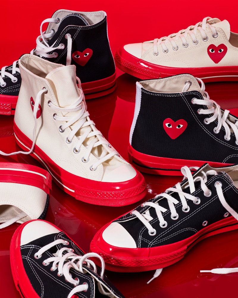 Comme des garcons play converse shop large emblem high top canvas sneakers