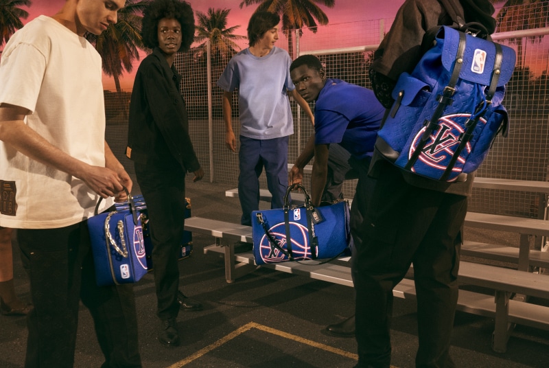 louis vuitton and NBA unveil blue velvet, LV monogramed travel