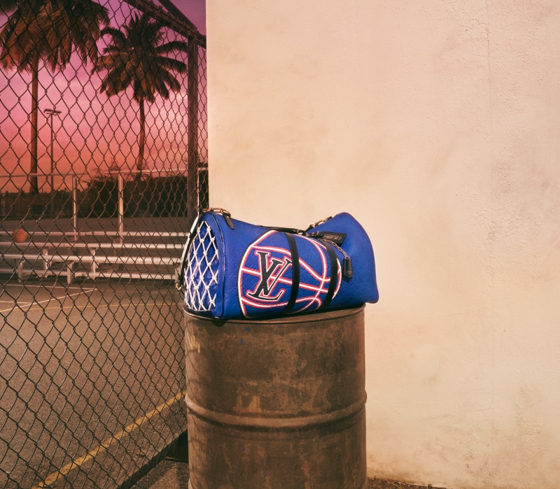 louis vuitton and NBA unveil blue velvet, LV monogramed travel