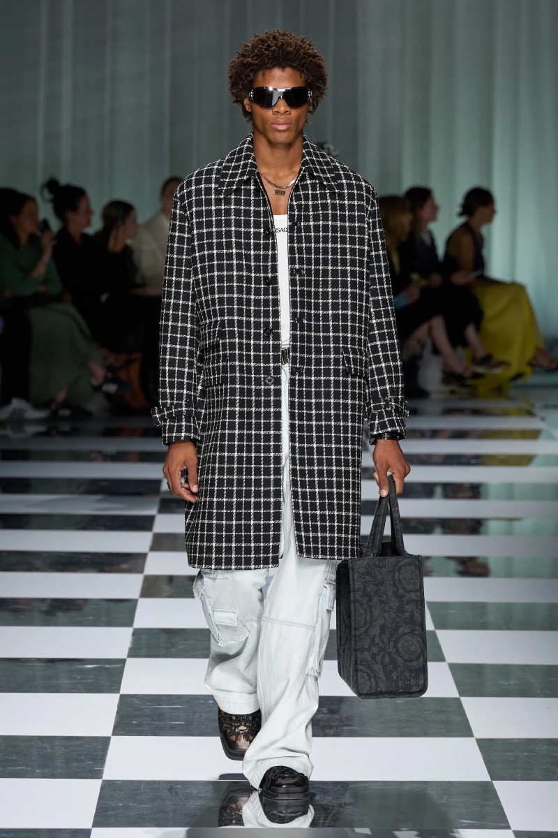 Milan Fashion Week: Donatella Versace unveils checkerboard