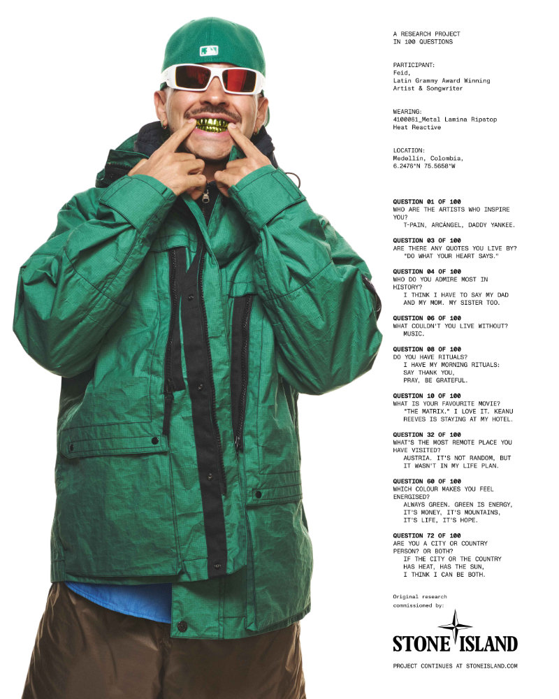 Feid Wears Stone Island’s Metal Lamina Ripstop for SS26